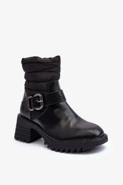 Ocieplane Skórzane Botki Z Klamrą Czarne Osonia