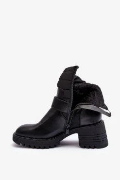 Ocieplane Skórzane Botki Z Klamrą Czarne Osonia