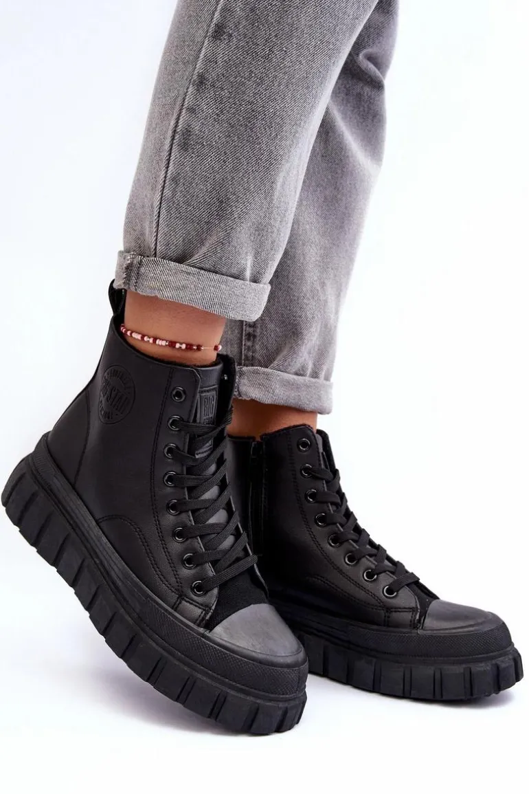 Ocieplane Skórzane Trampki Na Zamek Big Star MM274625 Czarne