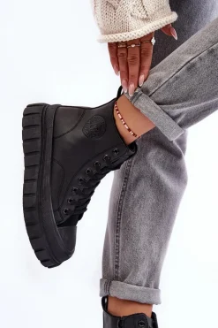 Ocieplane Skórzane Trampki Na Zamek Big Star MM274625 Czarne