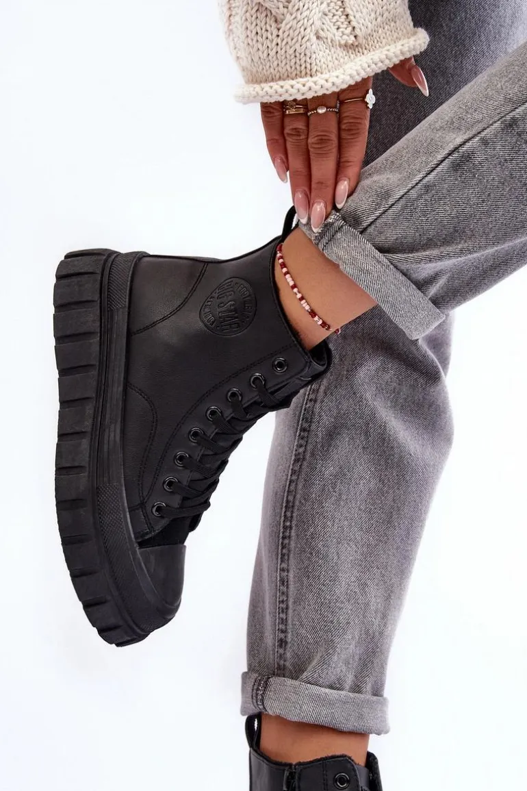 Ocieplane Skórzane Trampki Na Zamek Big Star MM274625 Czarne