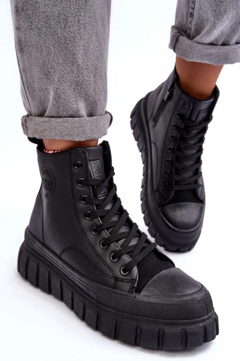 Ocieplane Skórzane Trampki Na Zamek Big Star MM274625 Czarne