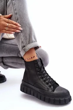 Ocieplane Skórzane Trampki Na Zamek Big Star MM274625 Czarne