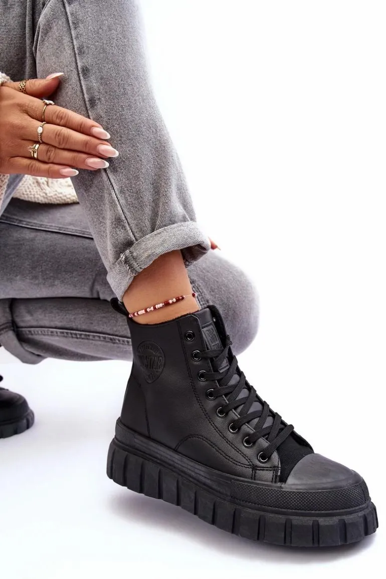 Ocieplane Skórzane Trampki Na Zamek Big Star MM274625 Czarne