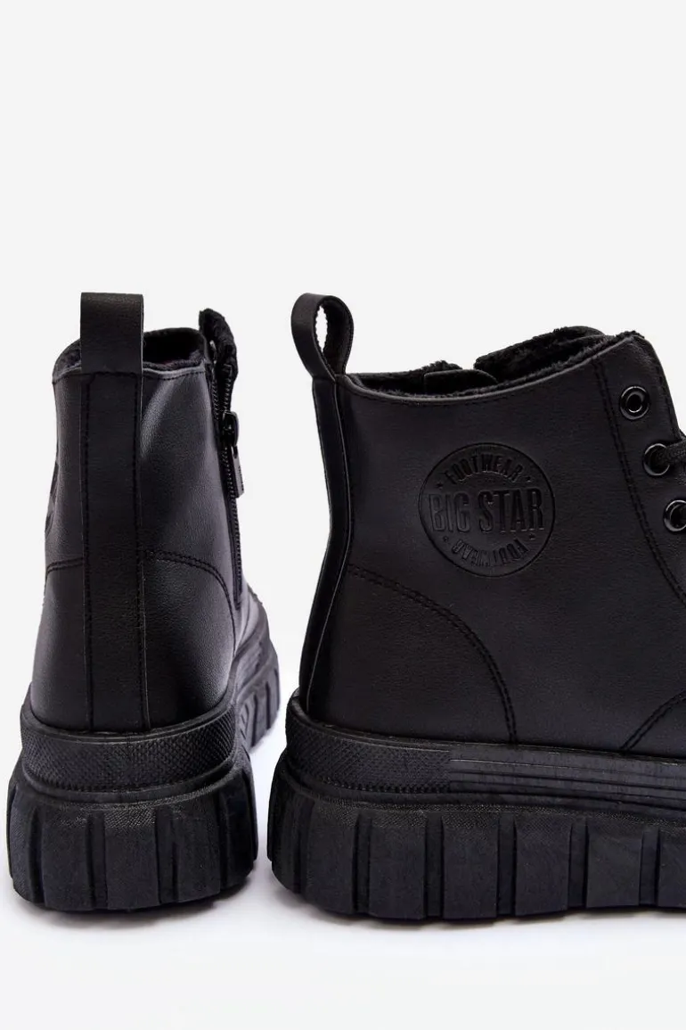 Ocieplane Skórzane Trampki Na Zamek Big Star MM274625 Czarne