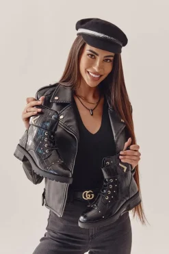 Ocieplane Skórzane Wężowe Botki Czarne Colira