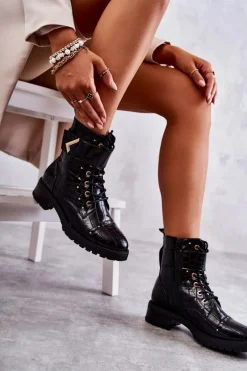 Ocieplane Skórzane Wężowe Botki Czarne Colira