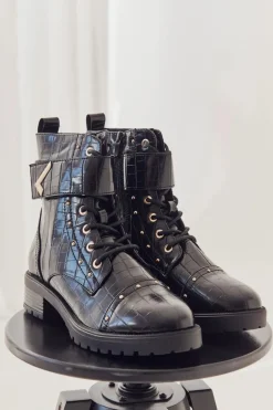 Ocieplane Skórzane Wężowe Botki Czarne Colira