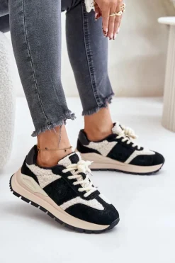 Ocieplane Sneakersy Damskie Skórzane Big Star OO274A318 HI-POLY SYSTEM Czarne