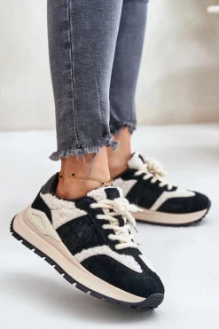 Ocieplane Sneakersy Damskie Skórzane Big Star OO274A318 HI-POLY SYSTEM Czarne