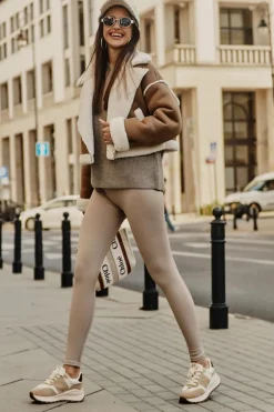 Ocieplane Sneakersy Damskie Skórzane Big Star OO274A317 HI-POLY SYSTEM Beżowe