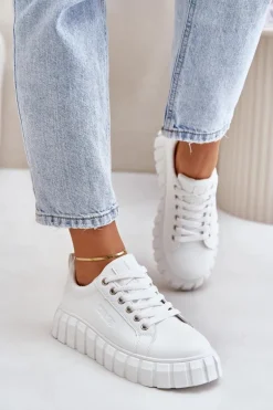 Ocieplane Sneakersy Damskie Big Star MM274616 Białe