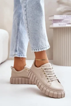 Ocieplane Sneakersy Damskie Big Star MM274618 Beżowe