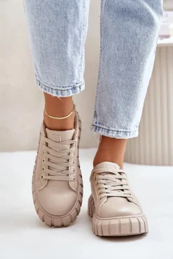 Ocieplane Sneakersy Damskie Big Star MM274618 Beżowe