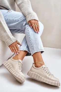 Ocieplane Sneakersy Damskie Big Star MM274618 Beżowe