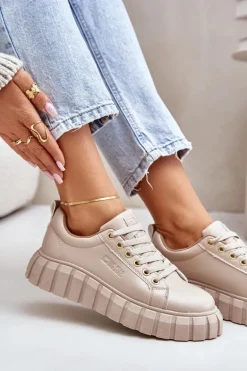 Ocieplane Sneakersy Damskie Big Star MM274618 Beżowe