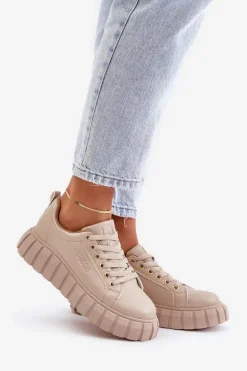 Ocieplane Sneakersy Damskie Big Star MM274618 Beżowe