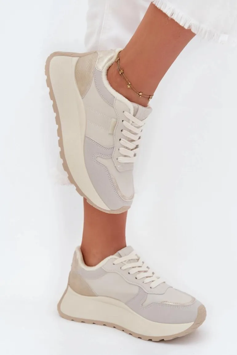 Ocieplane Sneakersy Damskie Na Platformie Big Star SS274008 HI-POLY SYSTEM Jasnobeżowe