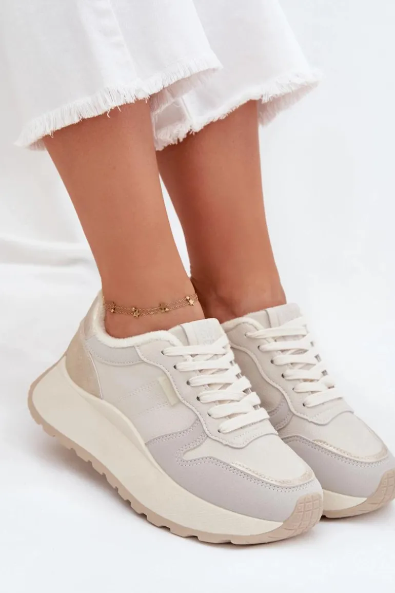 Ocieplane Sneakersy Damskie Na Platformie Big Star SS274008 HI-POLY SYSTEM Jasnobeżowe