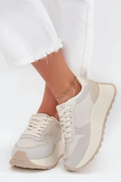 Ocieplane Sneakersy Damskie Na Platformie Big Star SS274008 HI-POLY SYSTEM Jasnobeżowe