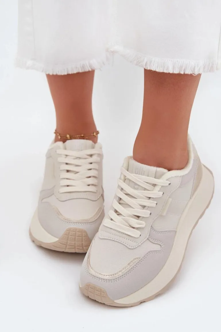 Ocieplane Sneakersy Damskie Na Platformie Big Star SS274008 HI-POLY SYSTEM Jasnobeżowe
