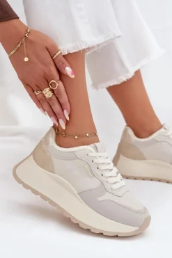 Ocieplane Sneakersy Damskie Na Platformie Big Star SS274008 HI-POLY SYSTEM Jasnobeżowe