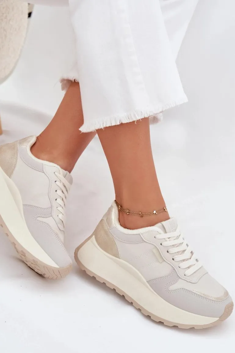 Ocieplane Sneakersy Damskie Na Platformie Big Star SS274008 HI-POLY SYSTEM Jasnobeżowe