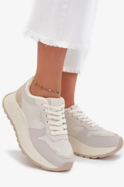 Ocieplane Sneakersy Damskie Na Platformie Big Star SS274008 HI-POLY SYSTEM Jasnobeżowe