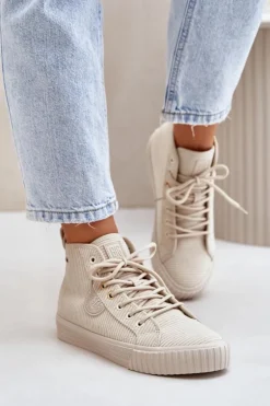 Ocieplane Sztruksowe Trampki Damskie Big Star OO274771 Hi-Poly System Beżowe