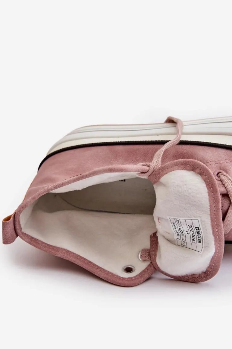 Ocieplane Trampki Damskie Na Platformie Eko Skórzane Big Star OO274068 Różowe