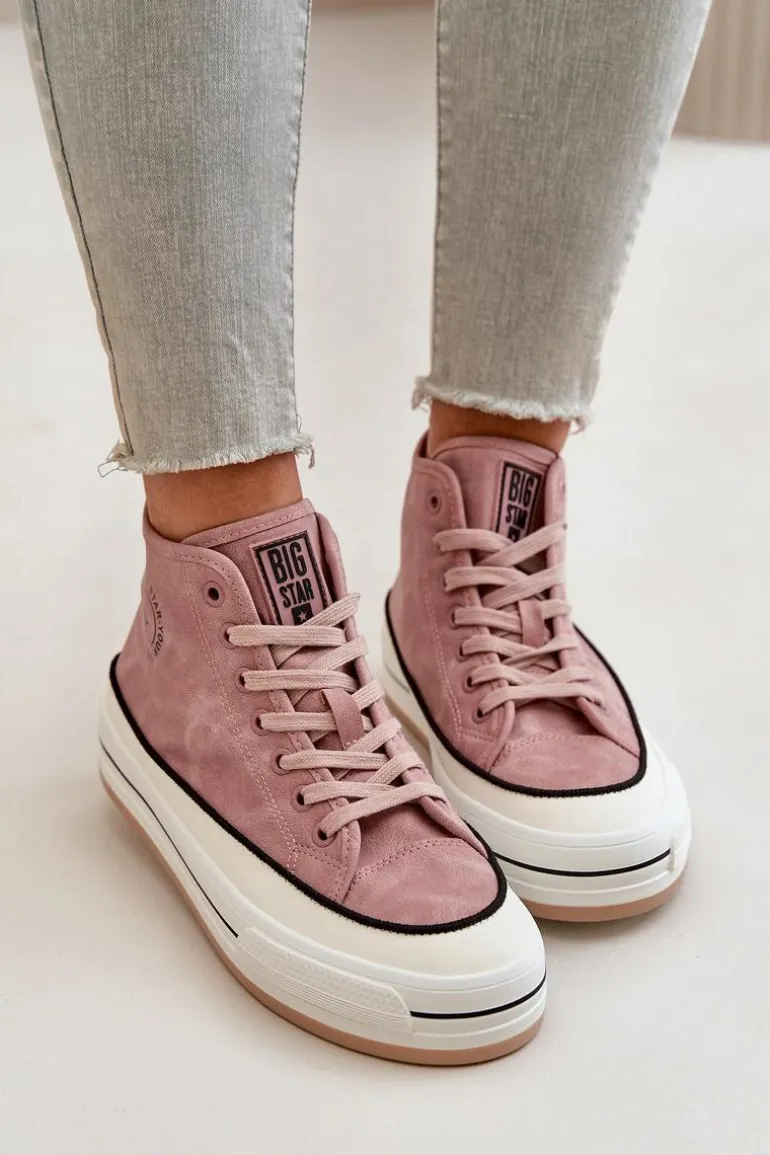Ocieplane Trampki Damskie Na Platformie Eko Skórzane Big Star OO274068 Różowe