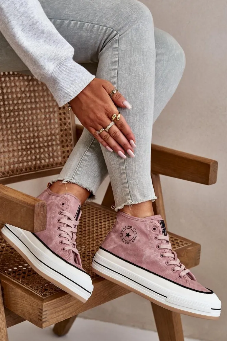 Ocieplane Trampki Damskie Na Platformie Eko Skórzane Big Star OO274068 Różowe