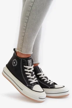 Ocieplane Trampki Damskie Na Platformie Eko Skórzane Big Star OO274062 Czarne