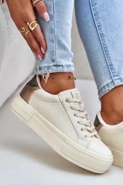 Ocieplane Trampki Damskie Na Platformie Big Star OO274A454 Beżowe