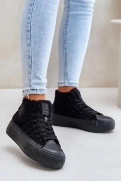 Ocieplane Trampki Damskie Z Futerkiem Typu Baranek Big Star OO274A443 Czarne