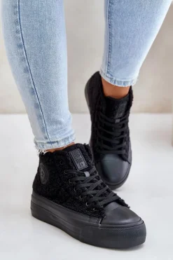 Ocieplane Trampki Damskie Z Futerkiem Typu Baranek Big Star OO274A443 Czarne