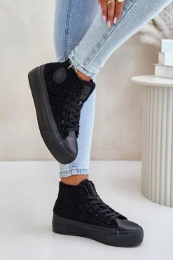 Ocieplane Trampki Damskie Z Futerkiem Typu Baranek Big Star OO274A443 Czarne