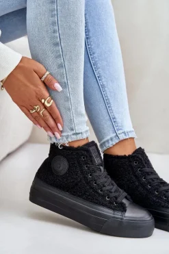 Ocieplane Trampki Damskie Z Futerkiem Typu Baranek Big Star OO274A443 Czarne