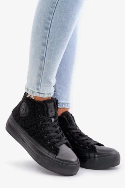 Ocieplane Trampki Damskie Z Futerkiem Typu Baranek Big Star OO274A443 Czarne