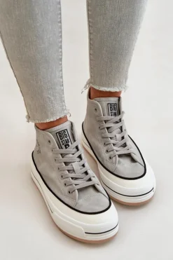 Ocieplane Trampki Damskie Na Platformie Eko Skórzane Big Star OO274070 Szare