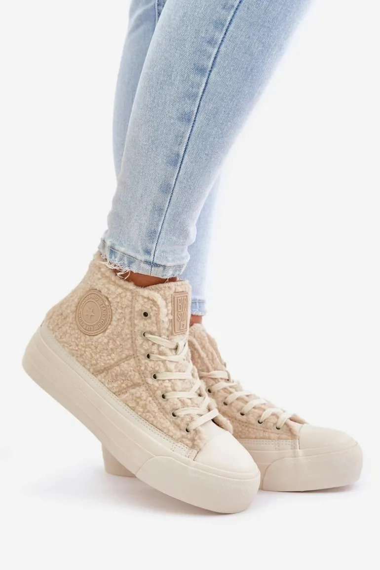 Ocieplane Trampki Damskie Z Futerkiem Typu Baranek Big Star OO274A444 Beżowe