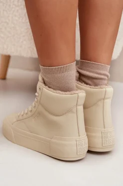 Ocieplane Trampki Damskie Na Platformie Big Star OO274795 Beżowe