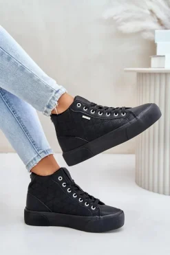 Ocieplane Trampki Damskie Z Przeszyciami Big Star OO274A480 Czarne