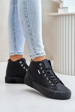 Ocieplane Trampki Damskie Z Przeszyciami Big Star OO274A480 Czarne