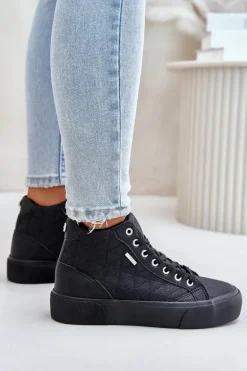 Ocieplane Trampki Damskie Z Przeszyciami Big Star OO274A480 Czarne