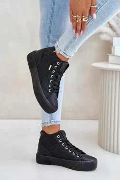 Ocieplane Trampki Damskie Z Przeszyciami Big Star OO274A480 Czarne