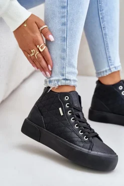 Ocieplane Trampki Damskie Z Przeszyciami Big Star OO274A480 Czarne