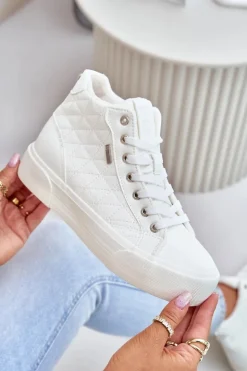 Ocieplane Trampki Damskie Z Przeszyciami Big Star OO274A479 Białe