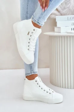 Ocieplane Trampki Damskie Z Przeszyciami Big Star OO274A479 Białe