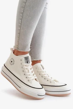 Ocieplane Trampki Damskie Na Platformie Eko Skórzane Big Star OO274061 Białe